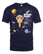 I Need More Space T-Shirt with Cute Robot and Planets - navy t-shirt on white background