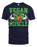 Vegan Muscle T-Shirt with Bold Veggie and Fitness Design - navy t-shirt on white background