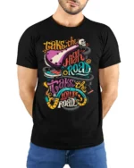 Take the High or Low Road Quote Graphic T-Shirt Unisex - model wearing black shirt, hands behind back