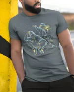 Urban Street Dance Graphic T-Shirt with Hip Hop Vibes - model in grey shirt leaning against column