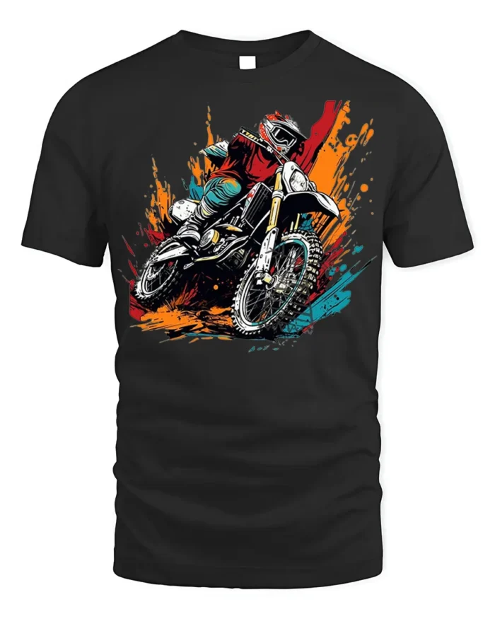 Motocross Dirt Bike T-Shirt Extreme Rider Graphic - black t-shirt on white background