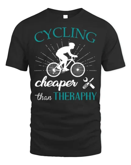 Cycling Cheaper Than Therapy T-Shirt for Bikers and Riders - black t-shirt on white background