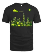Eco City Skyline T-Shirt Sustainable Green Energy - black t-shirt on white background