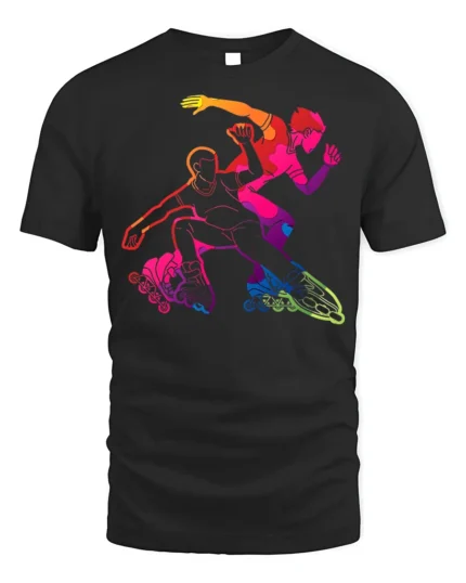 Colorful Inline Skating T-Shirt Rollerblade Action - black t-shirt on white background