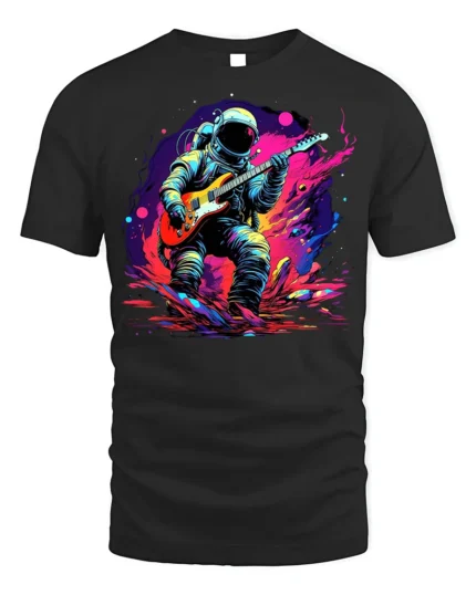 Astronaut Playing Guitar T-Shirt Space Rock Music - black t-shirt on white background
