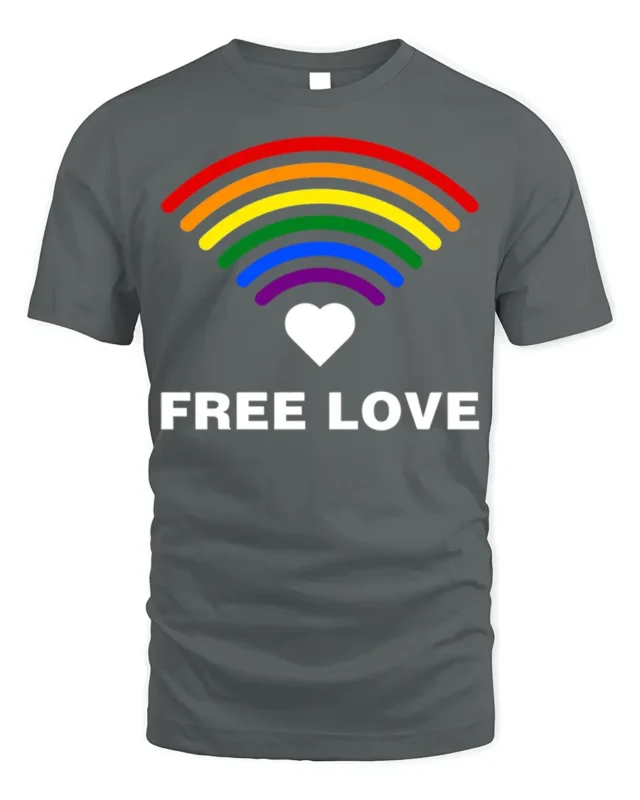 Free Love Rainbow Heart LGBTQ Pride T-Shirt Unisex Soft - gray t-shirt on white background
