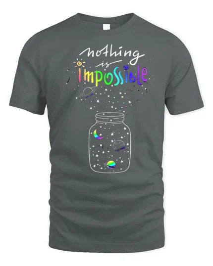 Nothing Is Impossible Rainbow Galaxy T-Shirt for Dreamers - gray t-shirt on white background