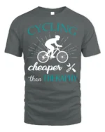 Cycling Cheaper Than Therapy T-Shirt for Bikers and Riders - gray t-shirt on white background