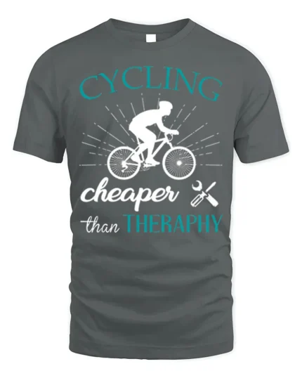 Cycling Cheaper Than Therapy T-Shirt for Bikers and Riders - gray t-shirt on white background
