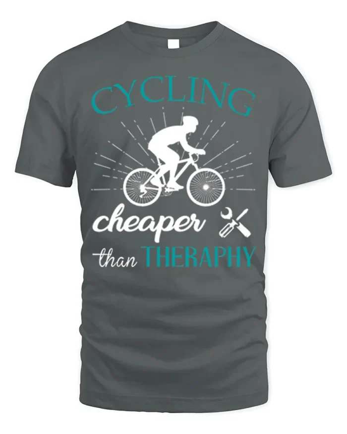 Cycling Cheaper Than Therapy T-Shirt for Bikers and Riders - gray t-shirt on white background