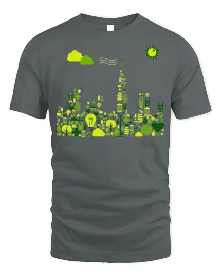 Eco City Skyline T-Shirt Sustainable Green Energy - gray t-shirt on white background