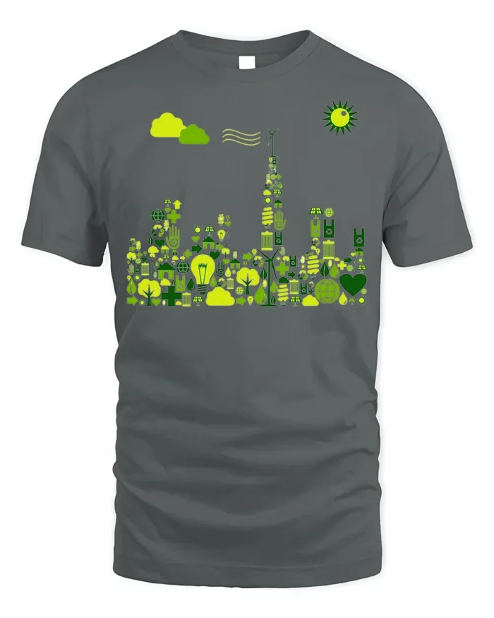 Eco City Skyline T-Shirt Sustainable Green Energy - gray t-shirt on white background