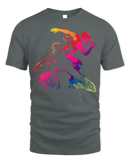 Colorful Inline Skating T-Shirt Rollerblade Action - gray t-shirt on white background