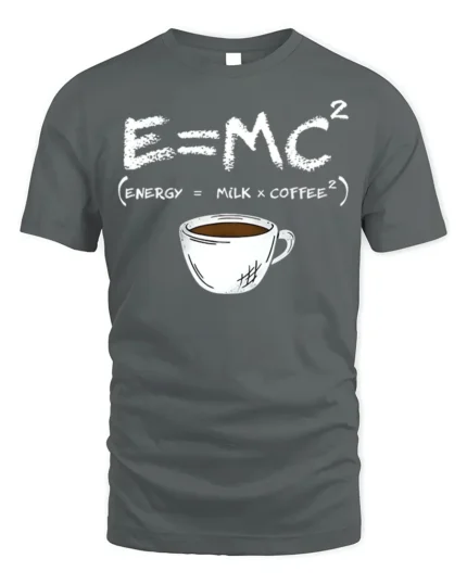Funny Coffee Formula T-Shirt E=MC² Milk Coffee Energy - gray t-shirt on white background