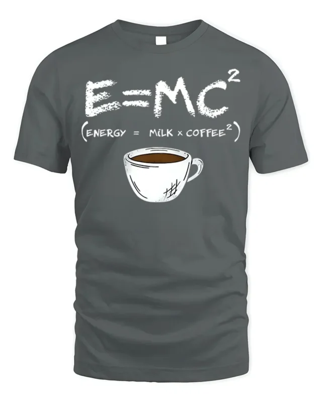 Funny Coffee Formula T-Shirt E=MC² Milk Coffee Energy - gray t-shirt on white background