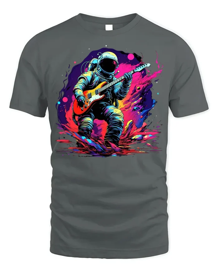 Astronaut Playing Guitar T-Shirt Space Rock Music - gray t-shirt on white background