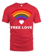 Free Love Rainbow Heart LGBTQ Pride T-Shirt Unisex Soft - red t-shirt on white background