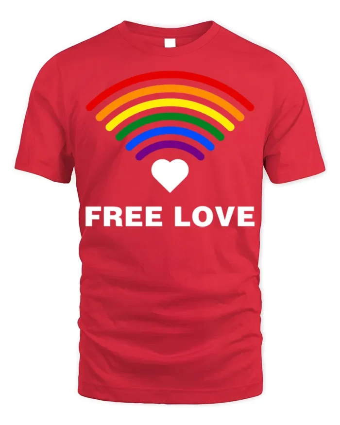 Free Love Rainbow Heart LGBTQ Pride T-Shirt Unisex Soft - red t-shirt on white background