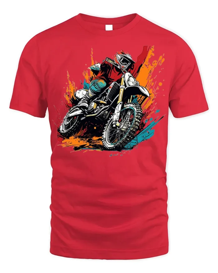 Motocross Dirt Bike T-Shirt Extreme Rider Graphic - red t-shirt on white background