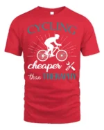 Cycling Cheaper Than Therapy T-Shirt for Bikers and Riders - red t-shirt on white background
