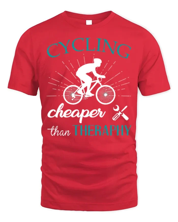 Cycling Cheaper Than Therapy T-Shirt for Bikers and Riders - red t-shirt on white background