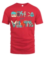 Retro Musica Que Viste T-Shirt Vintage Music Graphic - red t-shirt on white background