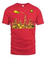 Eco City Skyline T-Shirt Sustainable Green Energy - red t-shirt on white background
