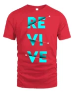 Revive Graphic T-Shirt Bold Blue Motivational Arrow - red t-shirt on white background