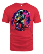 Astronaut Playing Guitar T-Shirt Space Rock Music - red t-shirt on white background
