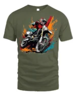 Motocross Dirt Bike T-Shirt Extreme Rider Graphic - military green t-shirt on white background