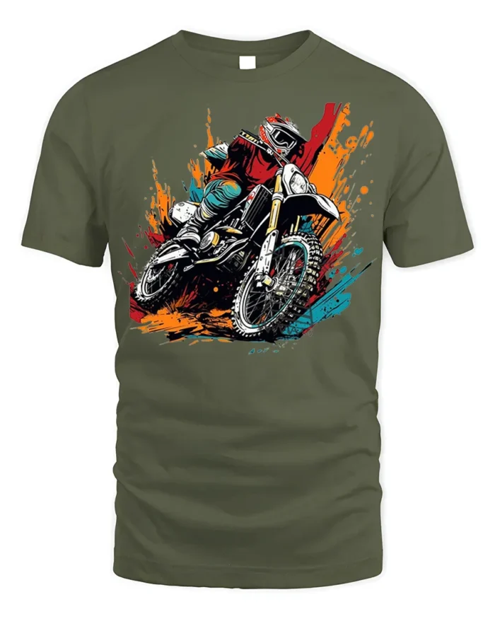 Motocross Dirt Bike T-Shirt Extreme Rider Graphic - military green t-shirt on white background