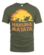 Hakuna Matata Sunset T-Shirt Carefree Jungle Vibes - military green t-shirt on white background