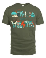 Retro Musica Que Viste T-Shirt Vintage Music Graphic - military green t-shirt on white background