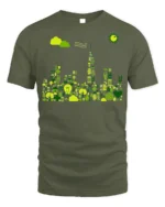 Eco City Skyline T-Shirt Sustainable Green Energy - military green t-shirt on white background