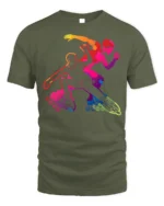 Colorful Inline Skating T-Shirt Rollerblade Action - military green t-shirt on white background