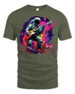 Astronaut Playing Guitar T-Shirt Space Rock Music - military green t-shirt on white background