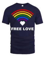 Free Love Rainbow Heart LGBTQ Pride T-Shirt Unisex Soft - navy t-shirt on white background