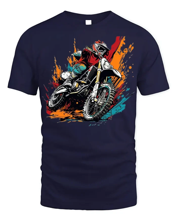 Motocross Dirt Bike T-Shirt Extreme Rider Graphic - navy t-shirt on white background