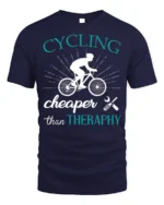 Cycling Cheaper Than Therapy T-Shirt for Bikers and Riders - navy t-shirt on white background