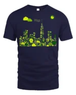 Eco City Skyline T-Shirt Sustainable Green Energy - navy t-shirt on white background