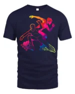 Colorful Inline Skating T-Shirt Rollerblade Action - navy t-shirt on white background