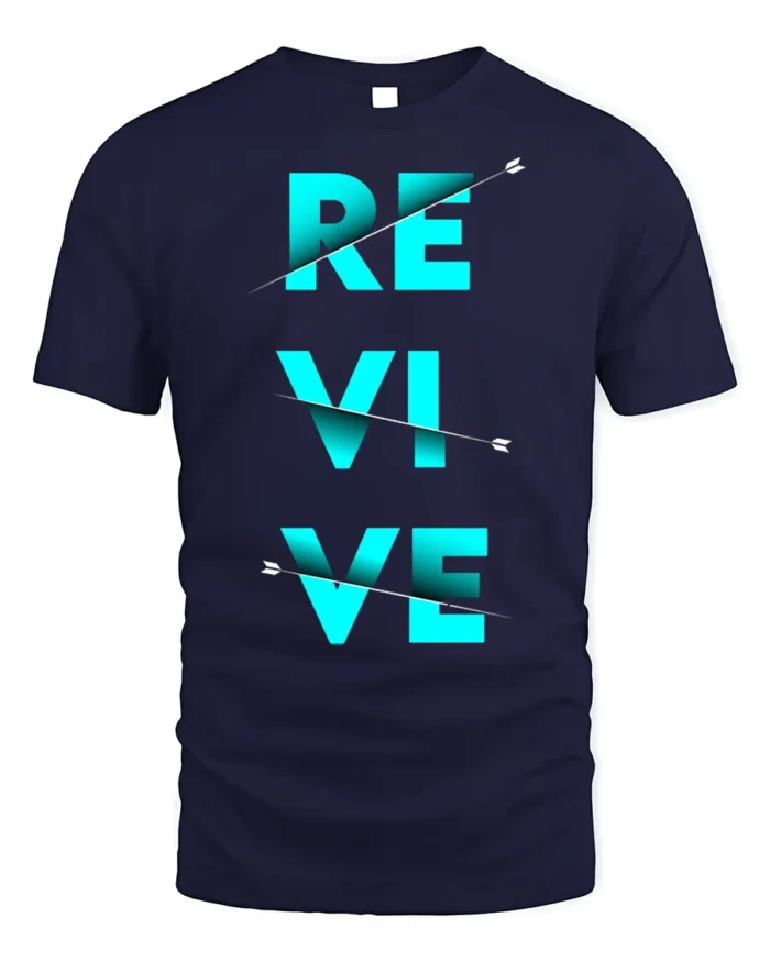 Revive Graphic T-Shirt Bold Blue Motivational Arrow - navy t-shirt on white background