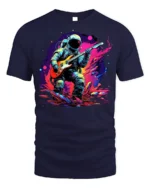 Astronaut Playing Guitar T-Shirt Space Rock Music - navy t-shirt on white background