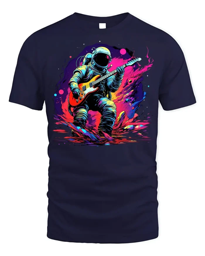 Astronaut Playing Guitar T-Shirt Space Rock Music - navy t-shirt on white background