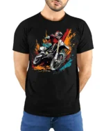 Motocross Dirt Bike T-Shirt Extreme Rider Graphic - model wearing black shirt, hands behind back