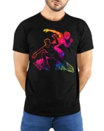 Colorful Inline Skating T-Shirt Rollerblade Action - model wearing black shirt, hands behind back
