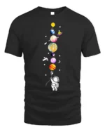 Cute Astronaut Holding Planets Balloon Galaxy T-Shirt - black t-shirt on white background