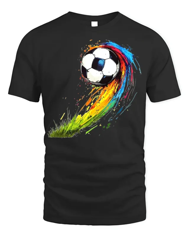 Color Splash Soccer Ball Graphic T-Shirt for Sports Fans - black t-shirt on white background