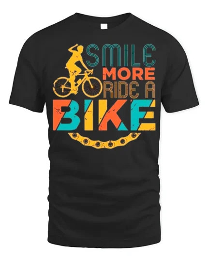 Smile More Ride A Bike Colorful Cyclist Graphic T-Shirt - black t-shirt on white background