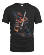 Flaming Guitarist T-Shirt Electric Fire Music Graphic - black t-shirt on white background